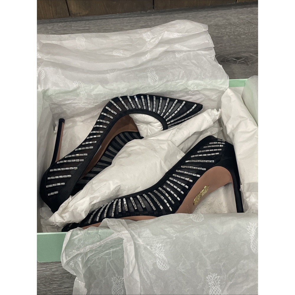Aquazzura Passions Crystal‎ Pump 105 Black Womens Size 39 NEW - Picture 13 of 14